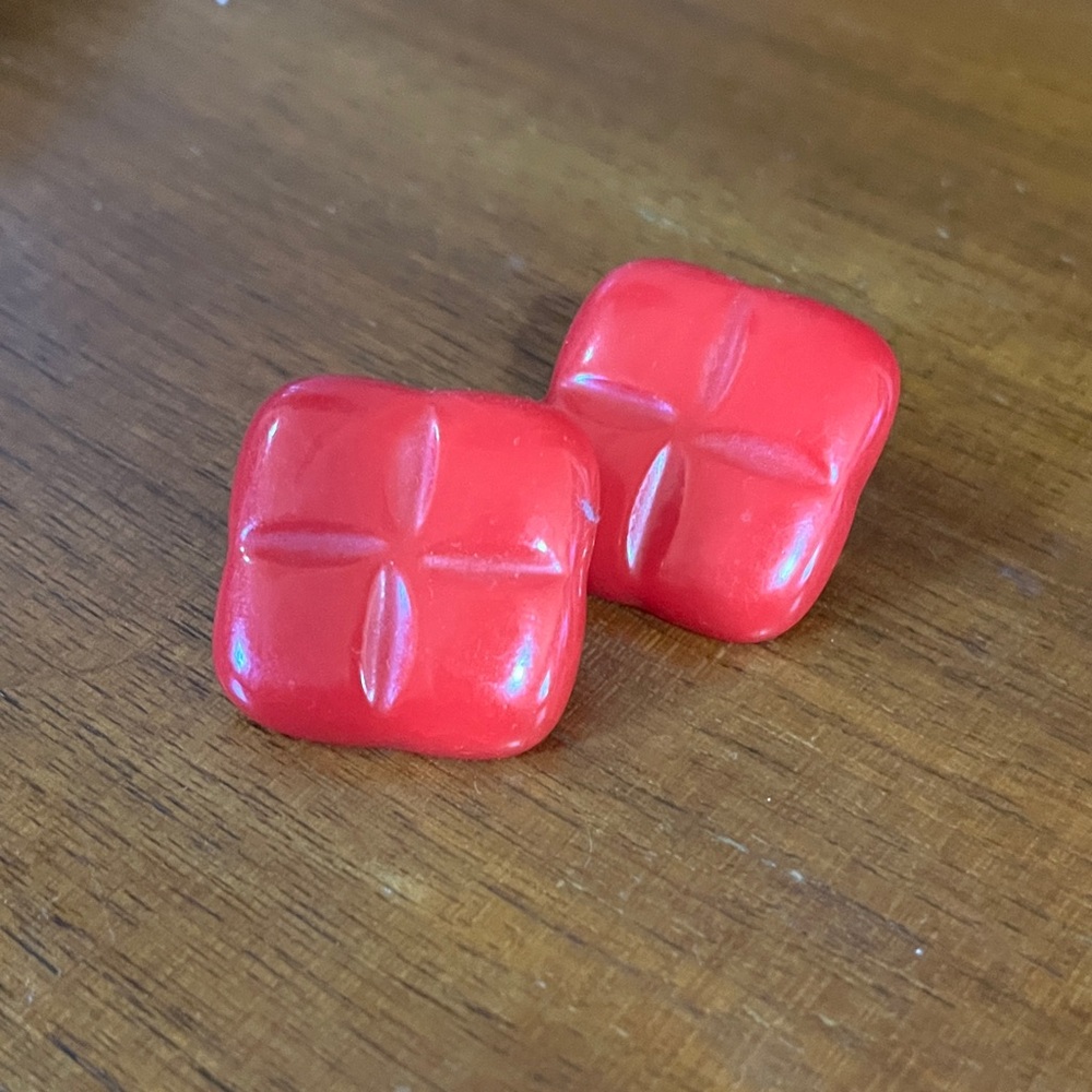 Red Square Bakelite Stud Earrings - image 1